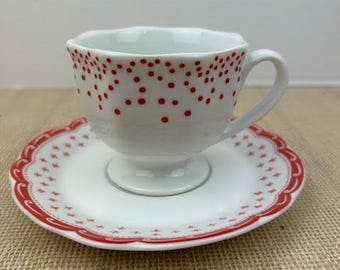 RARE Jacqueline Cup and Saucer Sets from Ballard Designs, Jacqueline Teacup and Saucer, Red and White Teacup and Saucer from BD, Cute Teacup