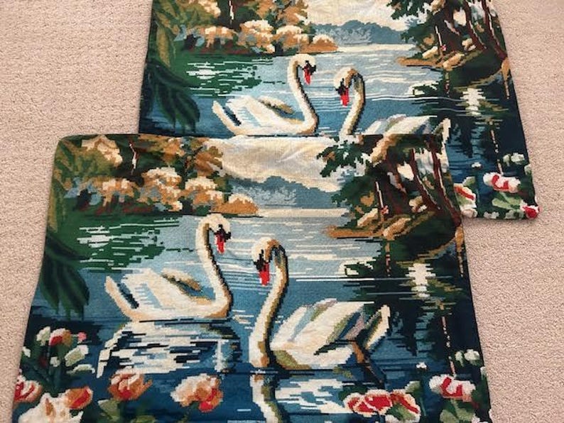 Set (2) Swan Lake Patterned Pillow Shams from Urban Outfitters Home, Used Pillow Shams from Urban Outfitters with a Swan Lake Motif image 2
