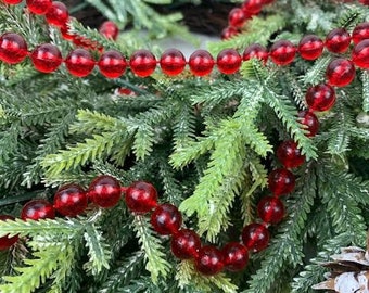 Extra Long Red Bead Garland, Plastic Red Bead String, Fixed Red Bead String  for Christmas Tree, Red Bead Garland 