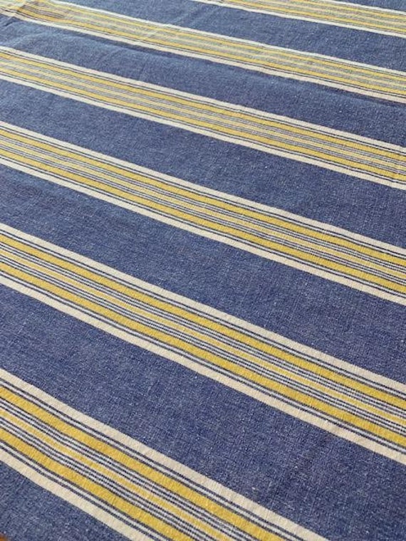 French Country Blue and Yellow Striped Tablecloth Shyam Ahuja Etsy