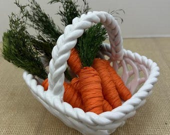 White Grace's Pantry Ceramic Basket with Braided Handle and Faux Carrots, Pink Grace's Pantry Ceramic Basket with Faux Carrots, Pink Basket