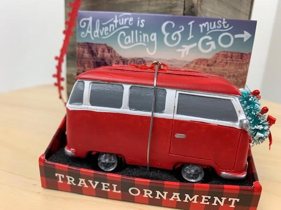 Red VW Bus Ornament, VW Bus Ornament, Adventure is Out There Ornament