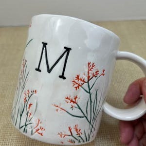 OOS Dagny Monogram Mugs from Anthropologie, Dagny Initial M Mug, Dagny Initial T Mug, Dagny Floral Monogram Mugs, AnthroHome, Anthropologie Initial M