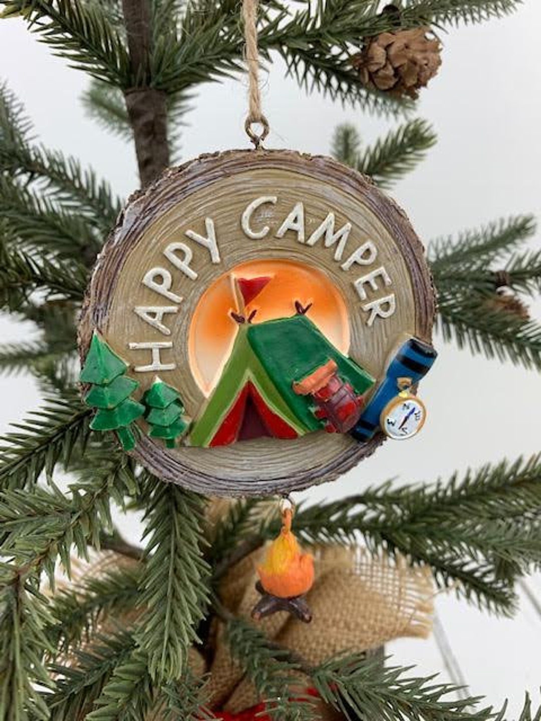 Happy Camper Ornament, Camping Lover Ornament, Scout Camp, Camping