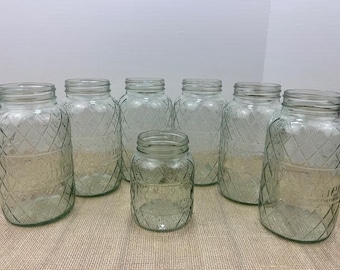 Vintage Better Homes and Gardens Quilted Canning Jars, Better Homes and Gardens Glass Quart Jars, Better Homes and Gardens Pint Jar