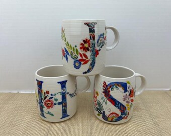 Starla Hoffman Monogram Mugs from Anthropologie, Floral H Monogram Mug, Floral S Monogram Mug, Floral J Monogram Mug from Starla Hoffman