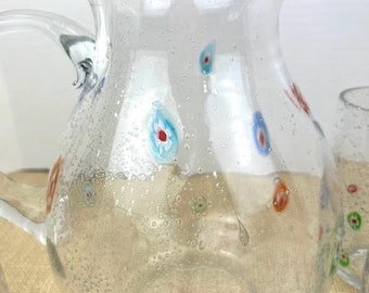 Blown Glass Pitcher with Millefiori, Millefiori Glass Set, Blown Glass Pitcher with Milefiori