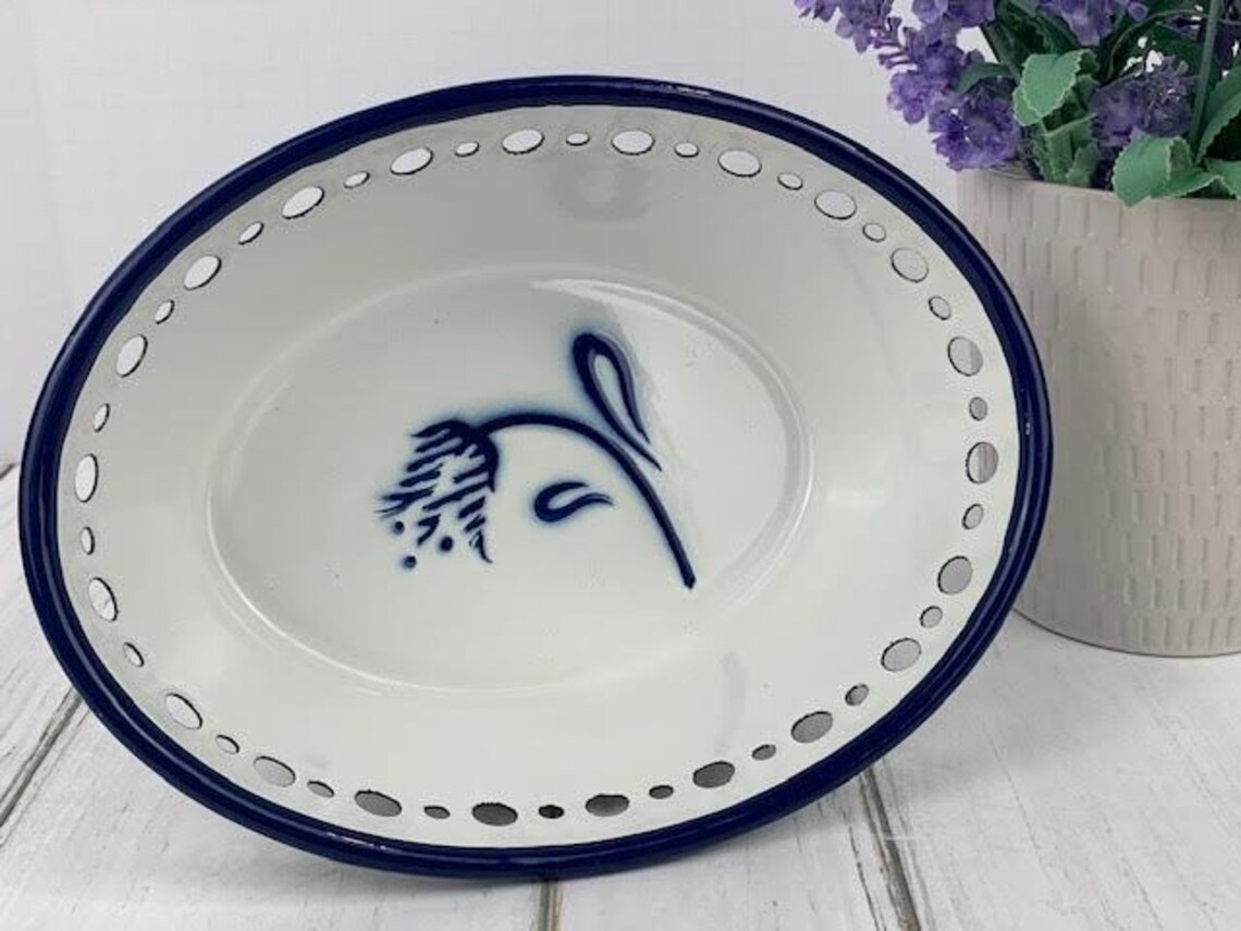 Vintage IKEA Tulip Enamel Bowl RARE White and Blue Enamel Etsy