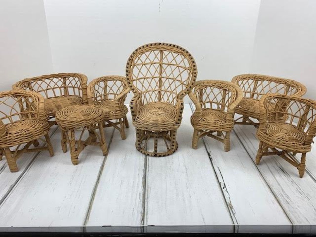 Barbie Wicker Furniture, Vintage Dollhouse Wicker Furniture, Mini