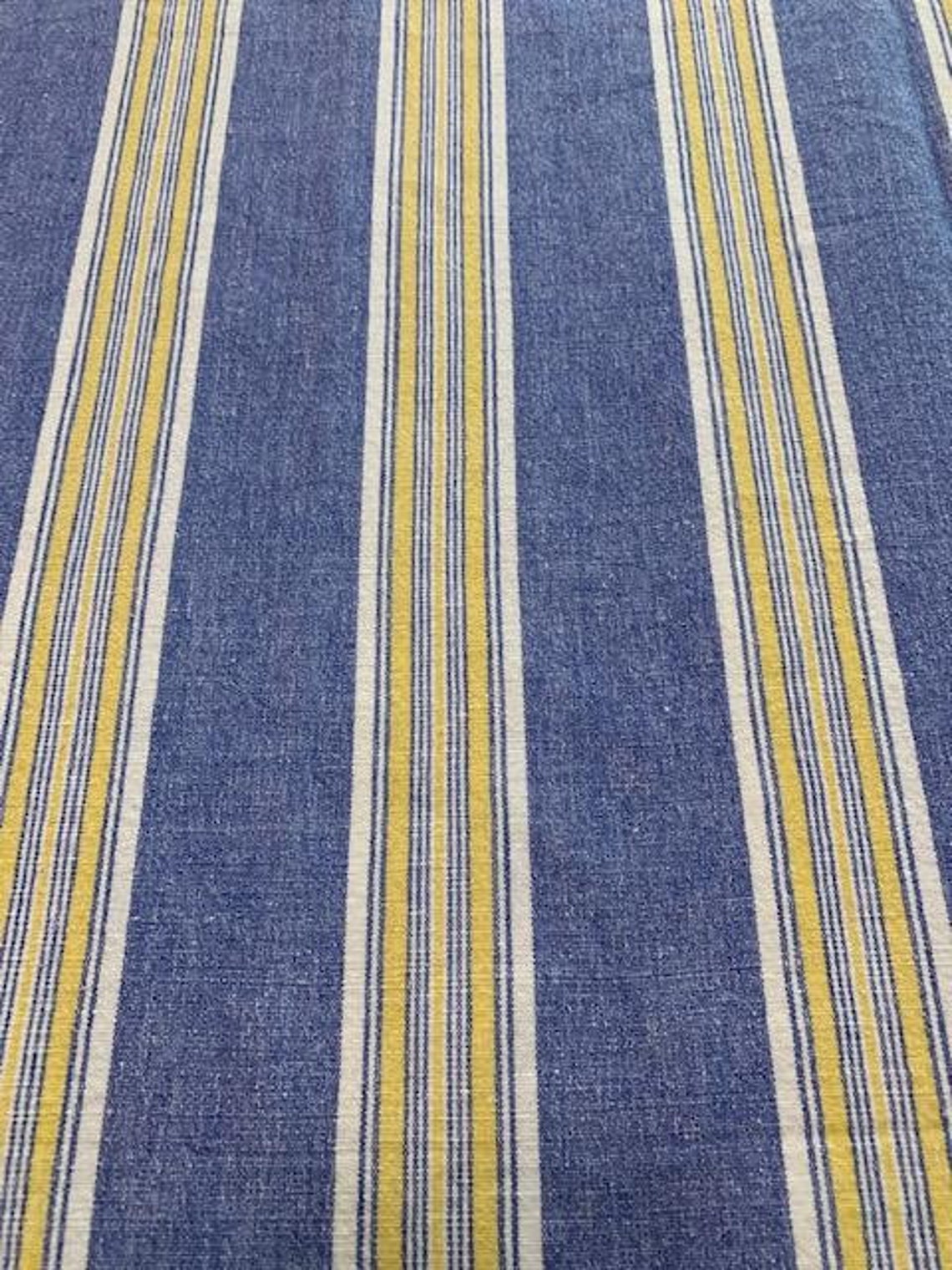 French Country Blue and Yellow Striped Tablecloth Shyam Ahuja Etsy