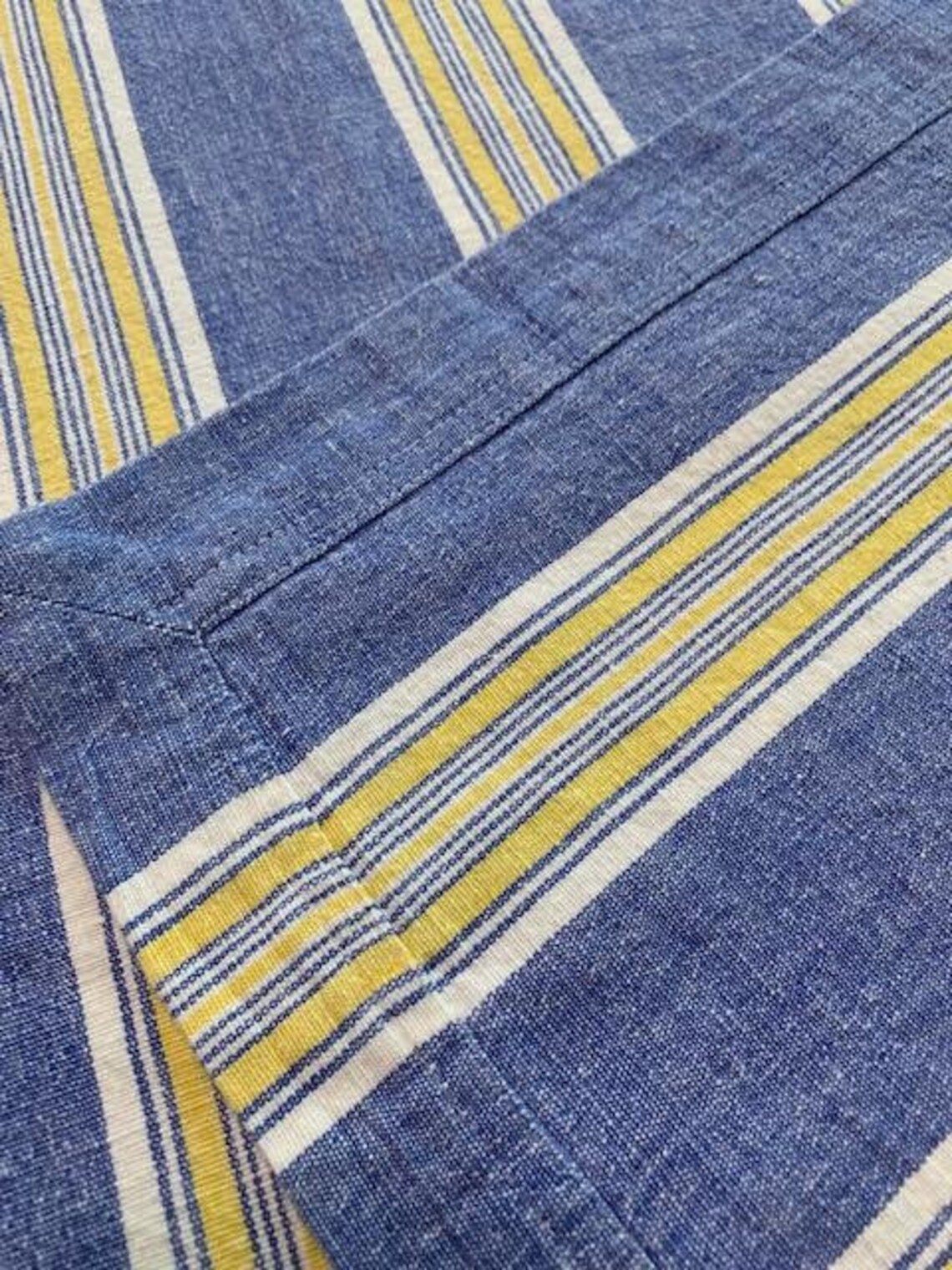 French Country Blue and Yellow Striped Tablecloth Shyam Ahuja Etsy