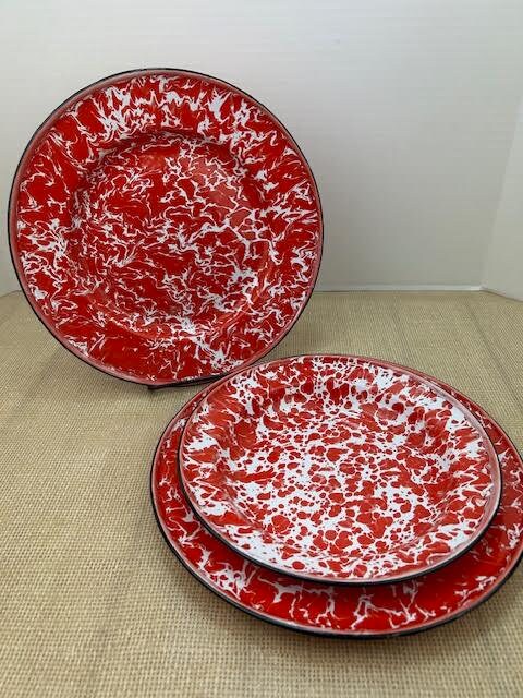 Park Designs Granite Enamelware Dinnerware Set – Red Speckled Vintage Look (Plate, Bowl, Mug)