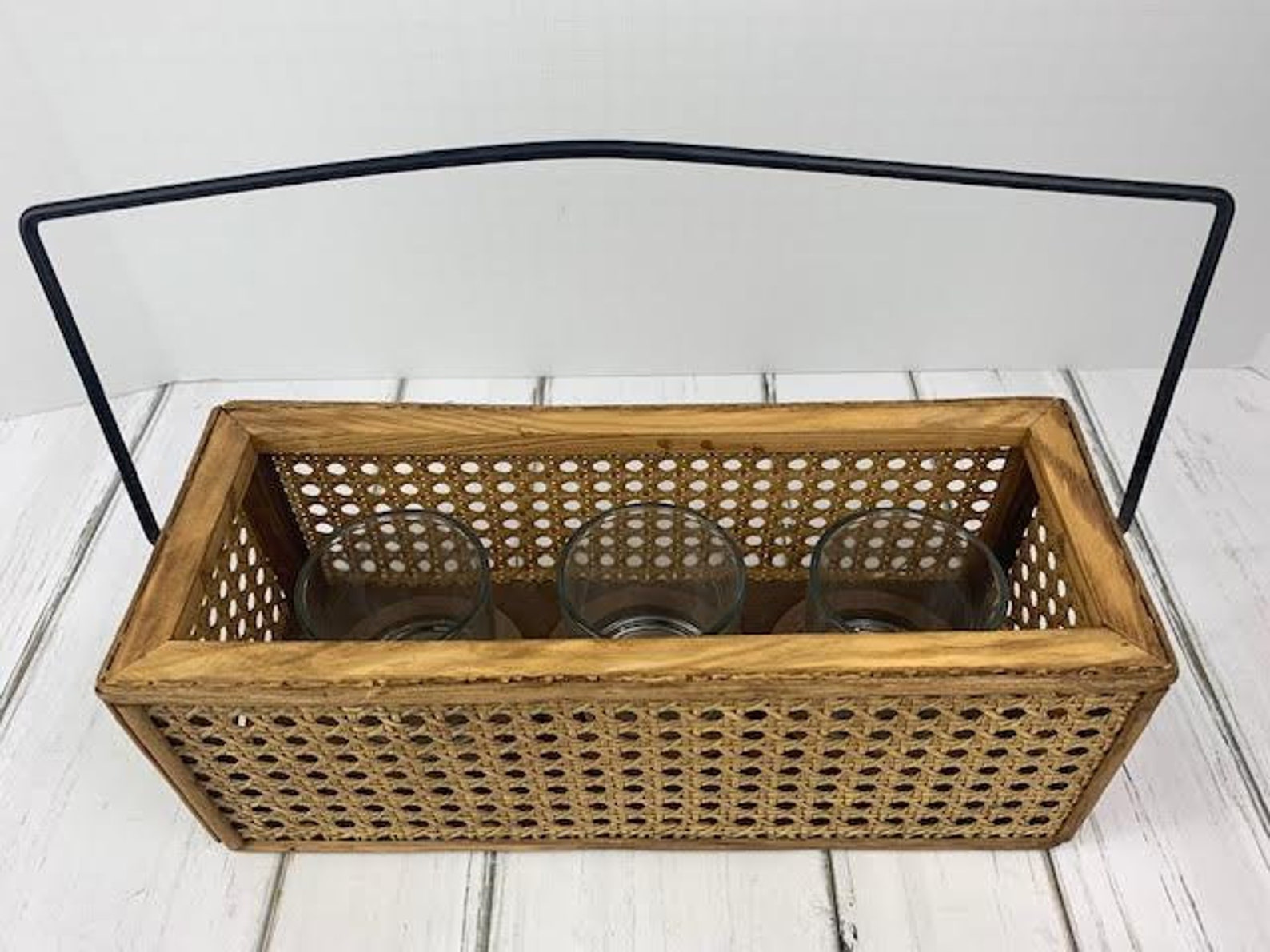 Cane Basket with handle Cane Basket Cane Basket Tea Light Etsy