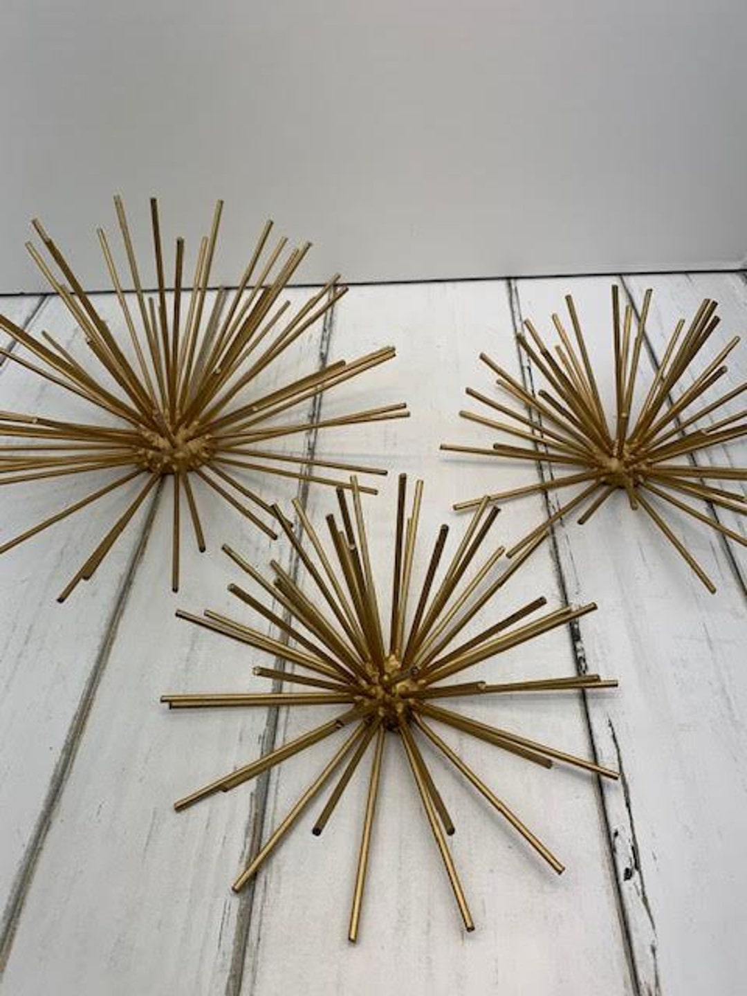 Set of 3 Gold Spiky Sea Urchins, Set of 3 Gold Spiky Urchin Wall Decor