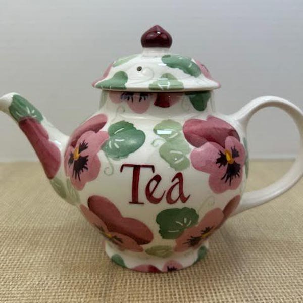 Emma Bridgestone 2 Cup Pansy Teapot, Emma Bridgewater Pansy Mug, Stoke-on-Trent England, English Teapot by Emma Bridgestone, Pink Pansy Mug