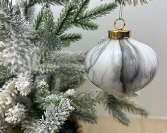 Marbled White and Grey Swirl Patterned Ornament, Pretty White and Gray 'Marble Like' Ornament