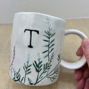 OOS Dagny Monogram Mugs from Anthropologie, Dagny Initial M Mug, Dagny Initial T Mug, Dagny Floral Monogram Mugs, AnthroHome, Anthropologie Initial T