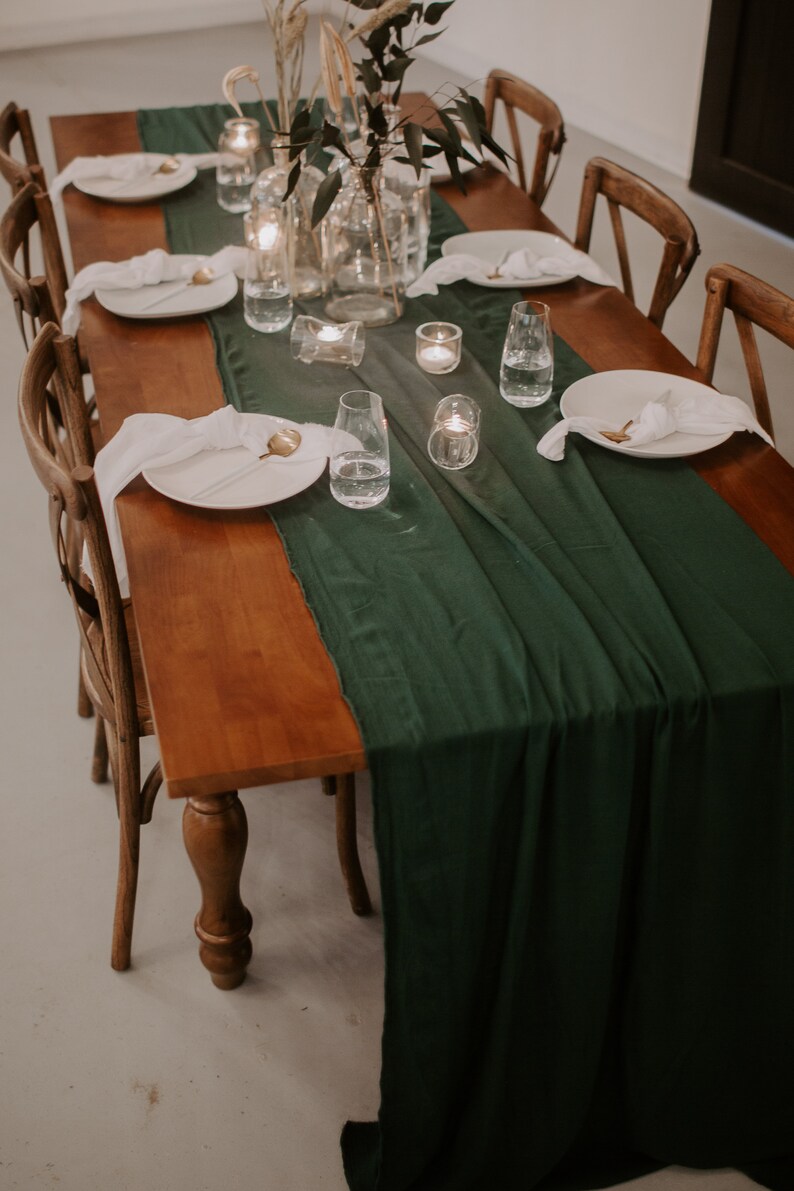 Emerald Green Table Runner, Dark Green Wedding, Garden Wedding, Moody Wedding Decor image 6