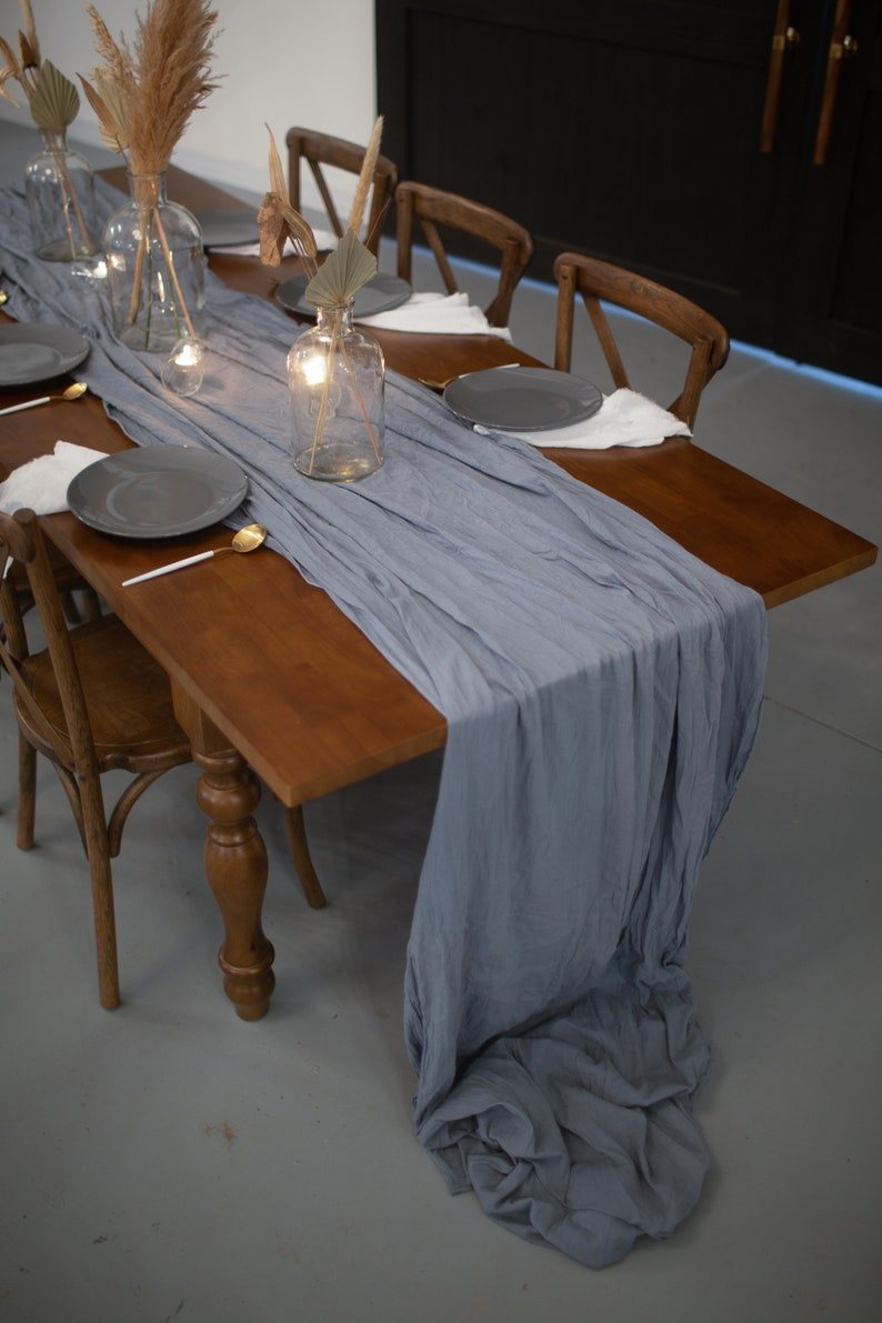 Slate Blue Table Runner Rustic Wedding Decor Wedding Table Etsy