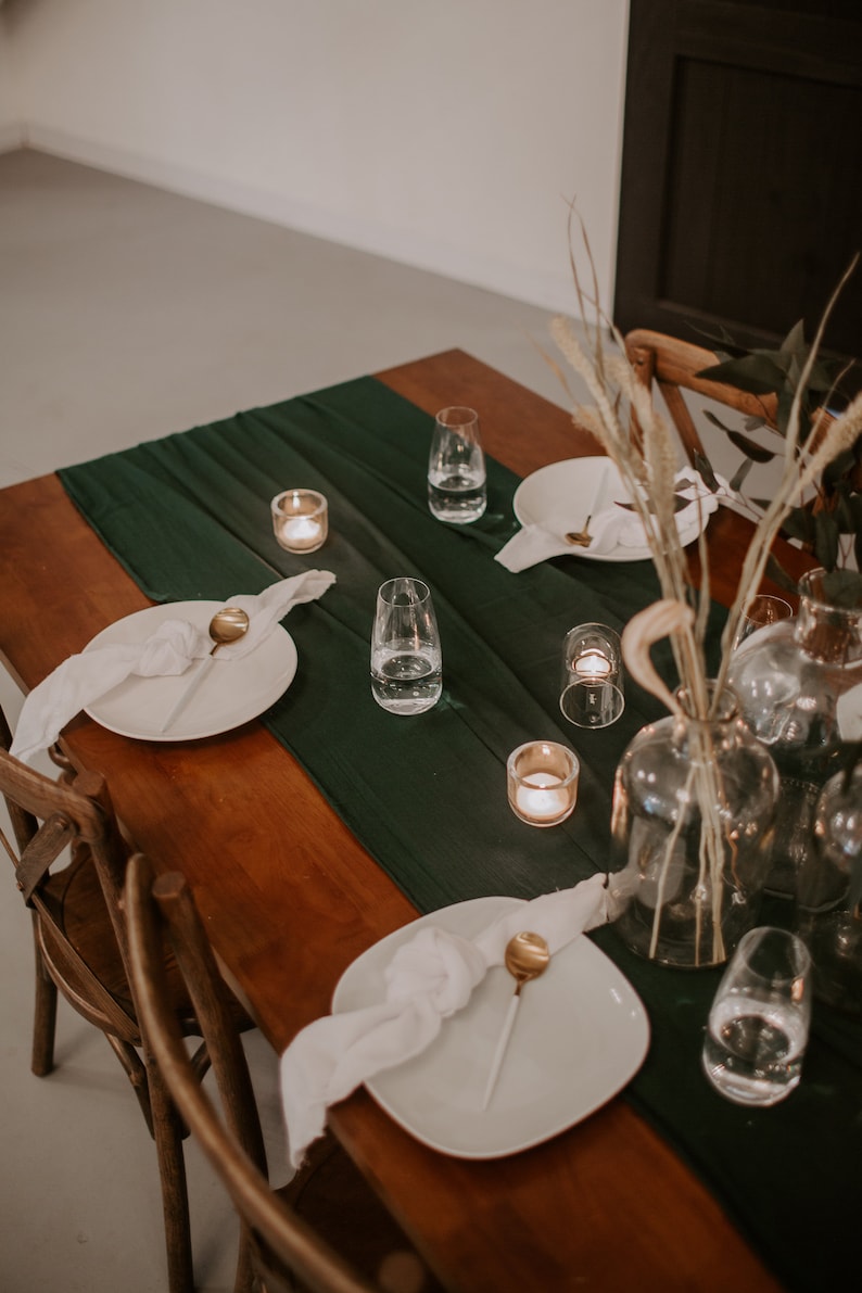 Emerald Green Table Runner, Dark Green Wedding, Garden Wedding, Moody Wedding Decor image 9
