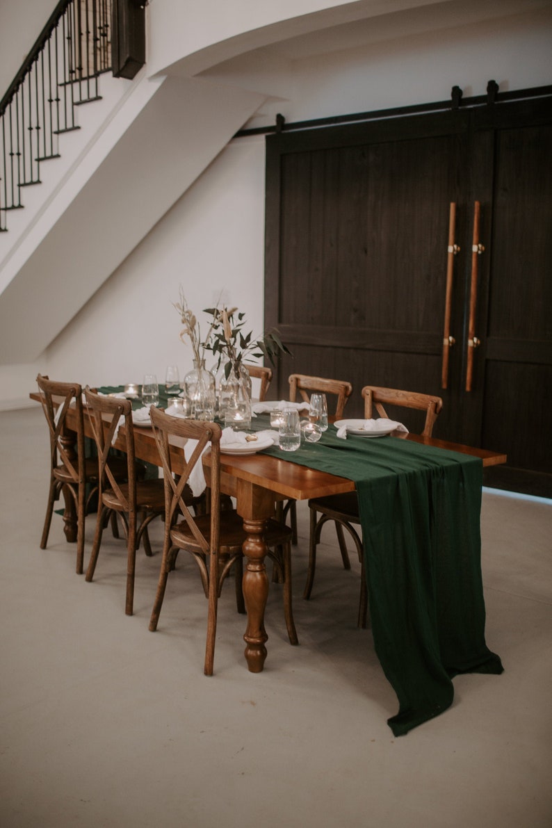 Emerald Green Table Runner, Dark Green Wedding, Garden Wedding, Moody Wedding Decor image 3