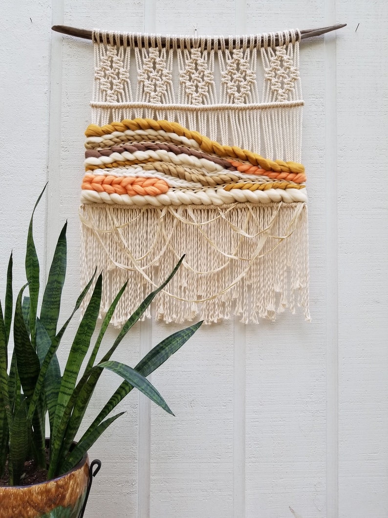 XL Macrame Wall Hanging Gold Decor Peach Woven Wall Art Etsy