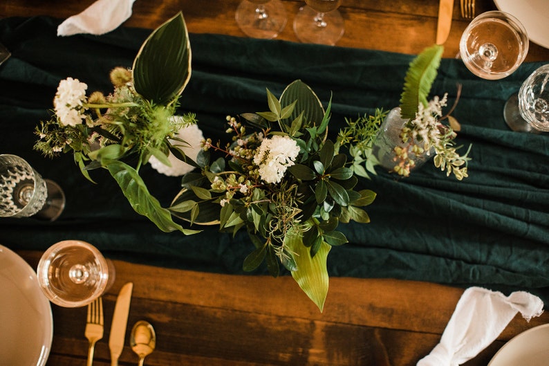 Emerald Green Table Runner, Dark Green Wedding, Garden Wedding, Moody Wedding Decor image 7