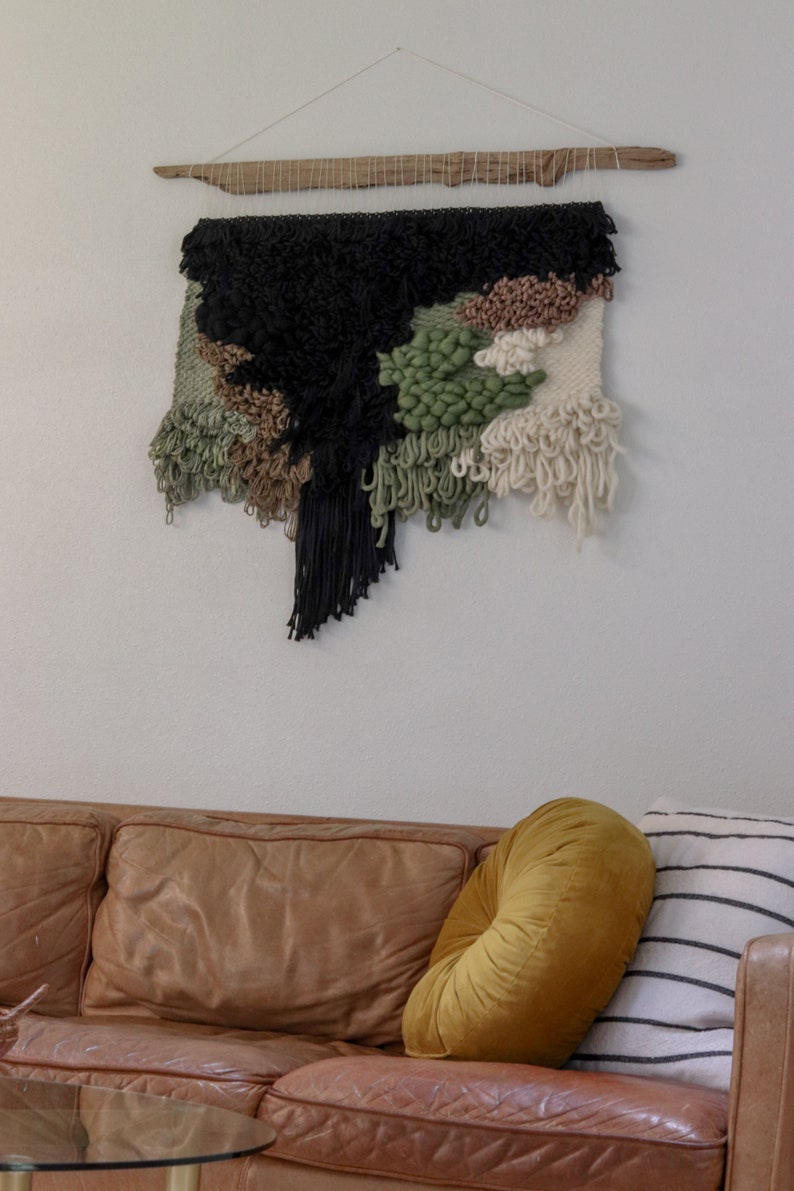 Woven Wall Hanging Black Wall Hanging Macrame Decor Fiber Etsy