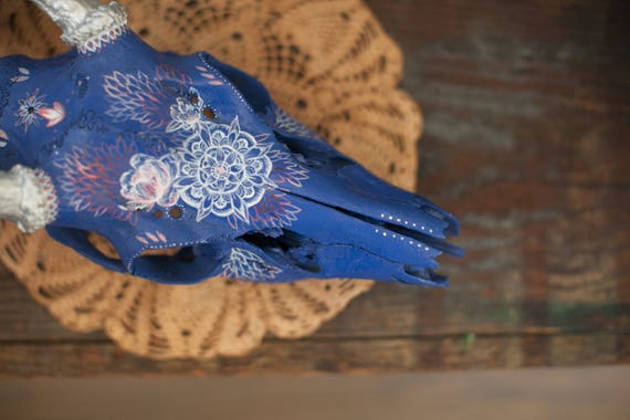 Old Blue Eyes Hand Painted Deer Skull Nordic Decor Etsy