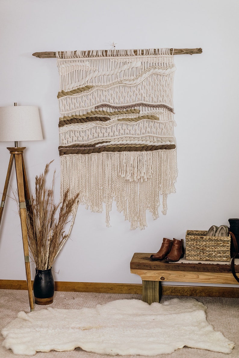 Statement Wall Hanging Extra Large Macrame Piece On Driftwood Natural Home Decor Neutral Art Modern