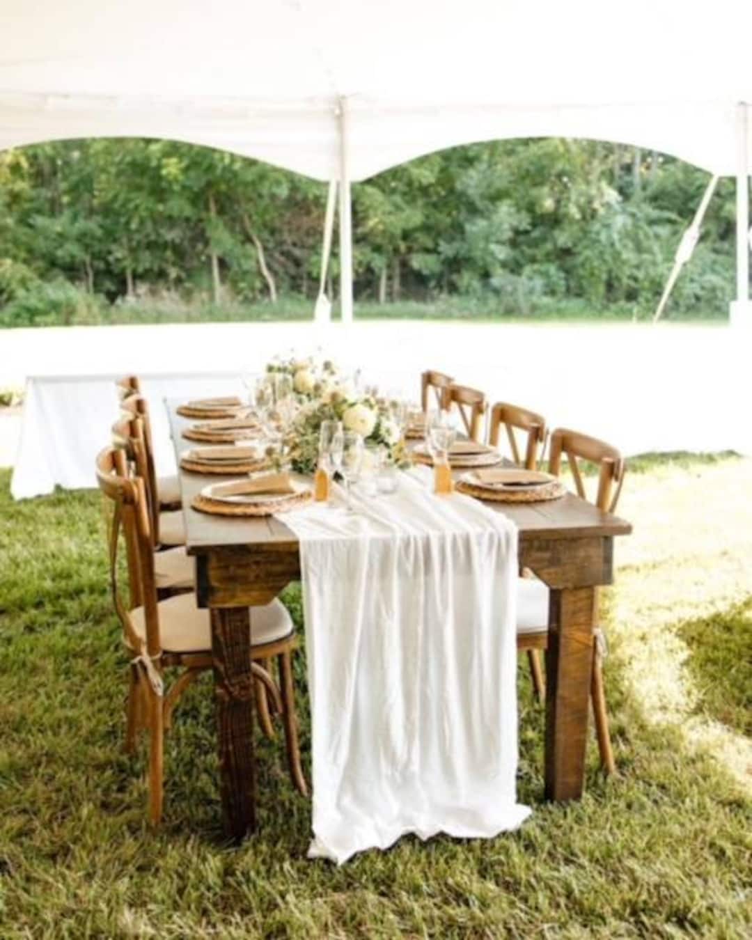 White Gauze Table Runner, Undyed Fabric, Wedding Table Runner, Boho