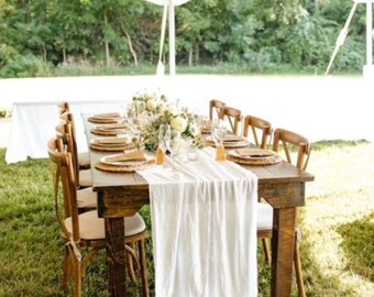 White Gauze Table Runner, Undyed Fabric, Wedding Table Runner,  Boho Wedding Decor, Sweetheart Table Decor, Modern Wedding, Garden