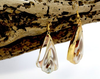 Vintage, Natural Sea Shell Earring with 24K Gold Plated Edge