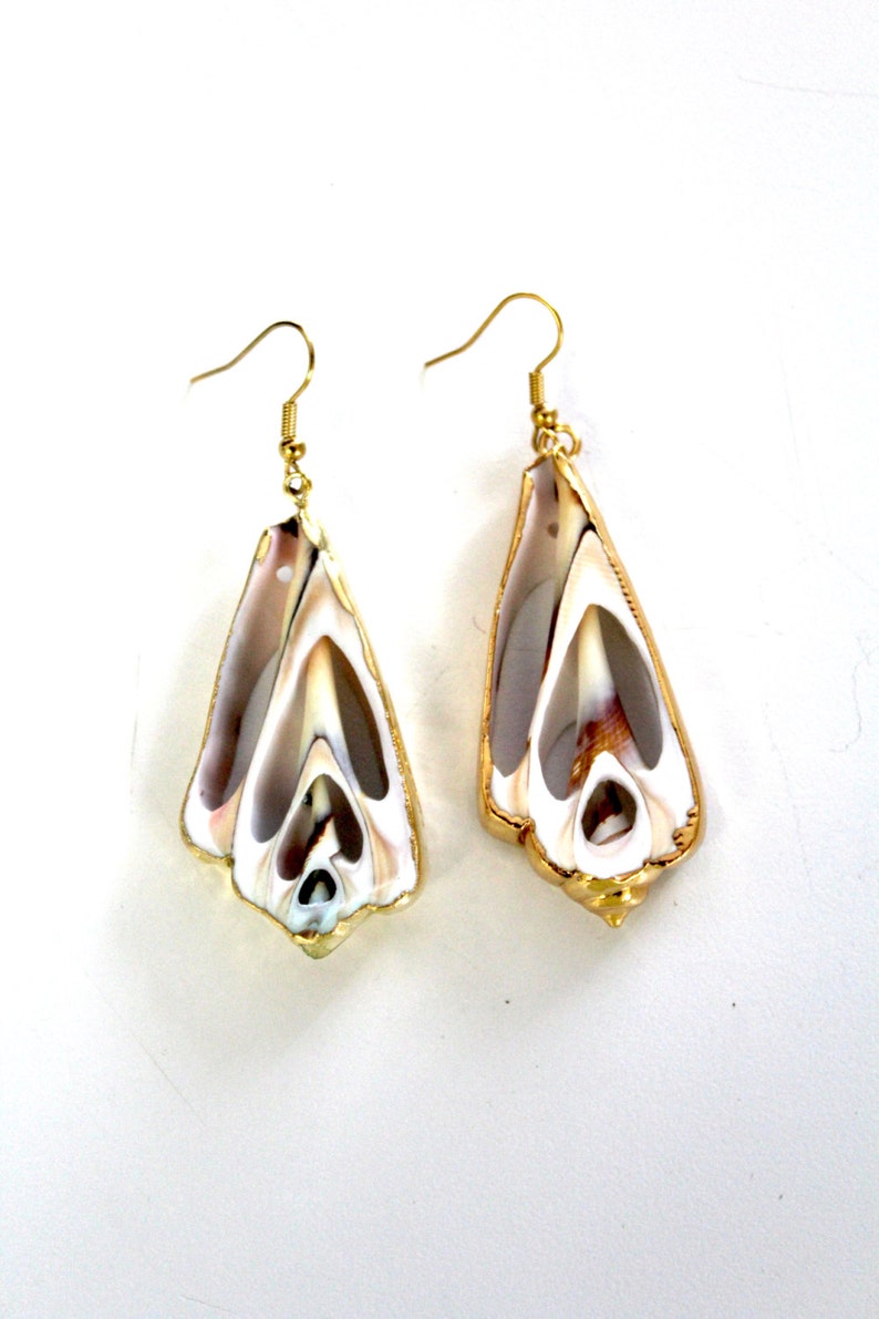 Vintage, Natural Sea Shell Earring with 24K Gold Plated Edge image 2