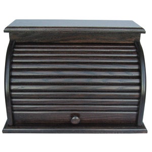 Bread Box Roll Top Amish Handcrafted Storage Solid Oak DARK CHOCOLATE  Finish  Bin Wooden