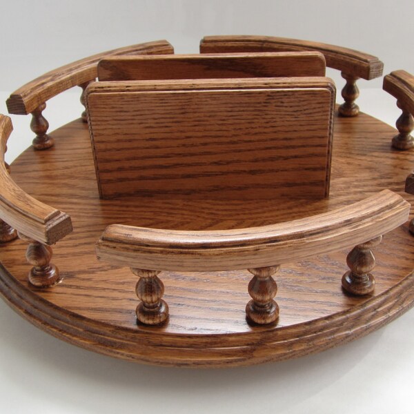 Amish Handcrafted 14" Lazy Susan Turntable with Napkin Holder  Solid OAK