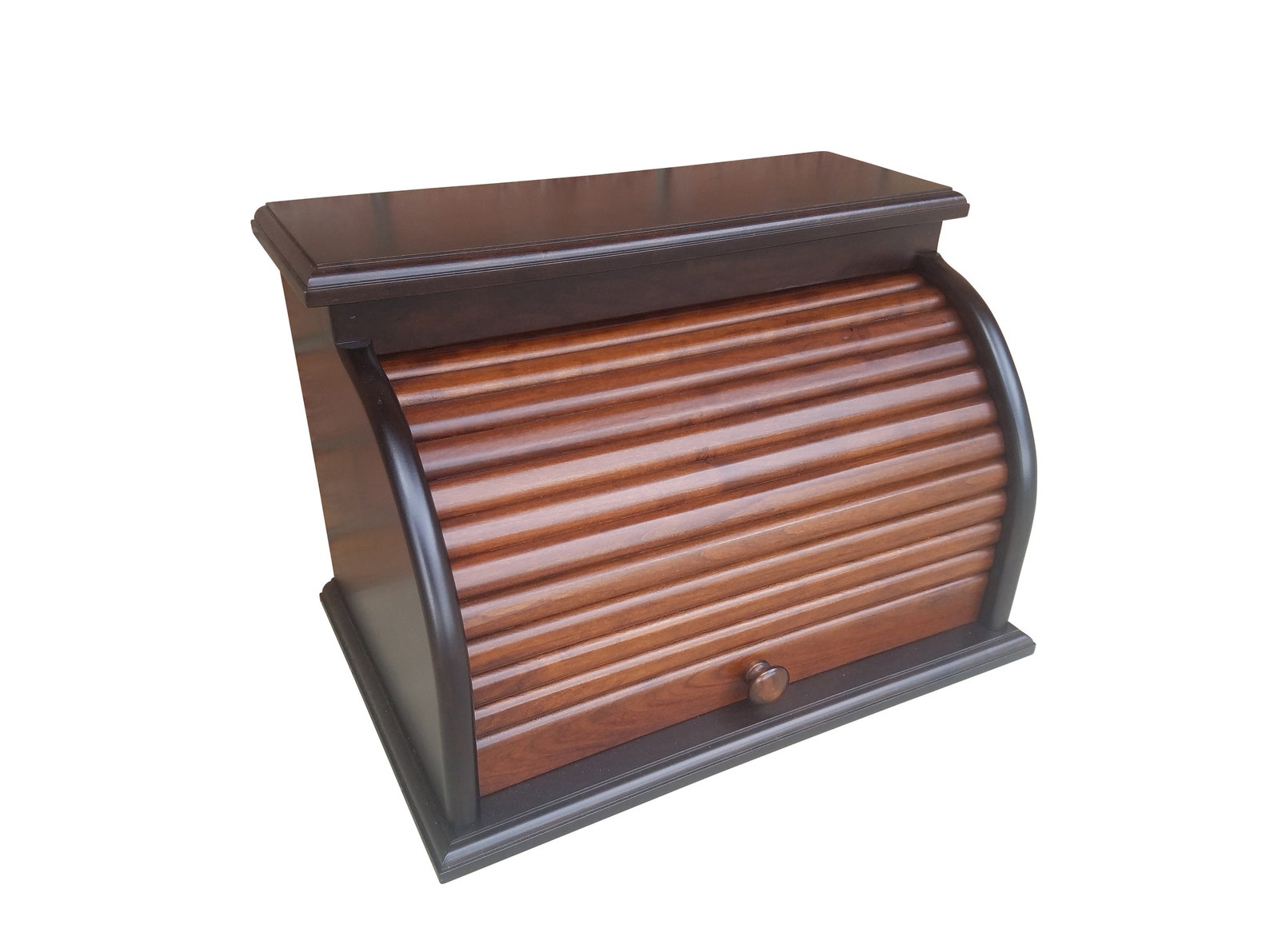 Bread Box Roll Top Amish Handcrafted Storage Solid Oak TWO-TONED Bin Wooden