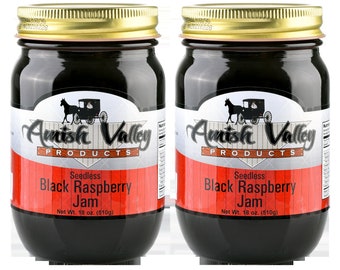 TWO Amish Valley Products  Black Raspberry Seedless Jam 18 oz Glass Jars