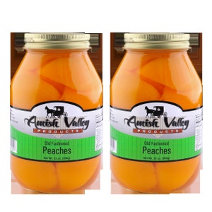 Amish Valley Products Old Fashioned Peaches Halves Canned Jarred (Pack of Two)  32 oz Glass Jars