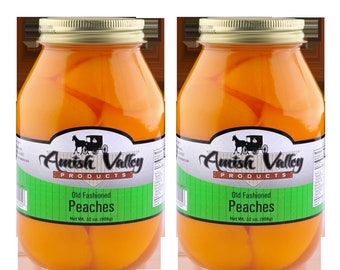 Amish Valley Products Old Fashioned Peaches Halves Canned Jarred (Pack of Two)  32 oz Glass Jars