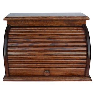 Bread Box Roll Top Amish Handcrafted Storage Solid Oak Deep Rich Finish  Bin Wooden
