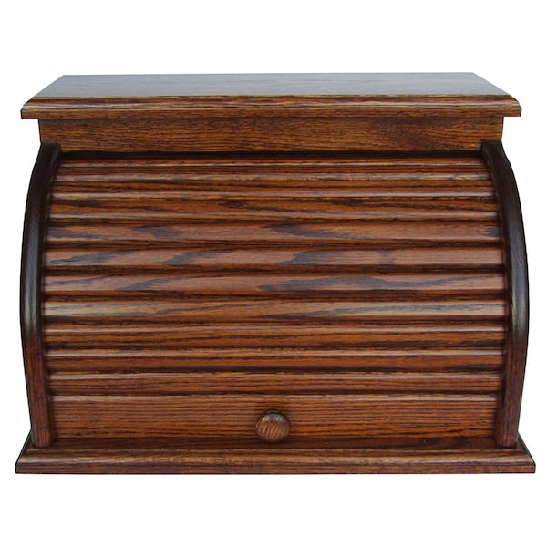 Bread Box Roll Top Amish Handcrafted Storage Solid Oak Deep Rich Finish  Bin Wooden