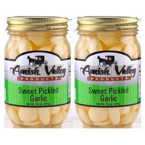 Amish Valley Products Sweet Pickled Garlic (Pack of 2 - 15  oz glass Jars )