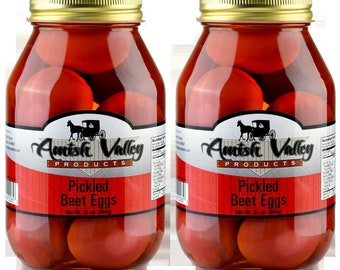 Amish Valley Products Pickled Beet Eggs (Pack of  TWO 32oz  glass Jars )