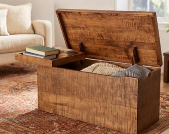 Amish Solid Wood Storage Chest with Sliding Tray| Hope Chest | Blanket Trunk | Anti-slam Hinges | Bedroom | Entryway | Clothes | Toy| Shoe|
