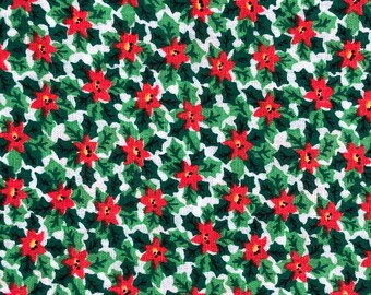 Christmas Holly Poinsettia Print Cotton Quilting Fabric By The Yard