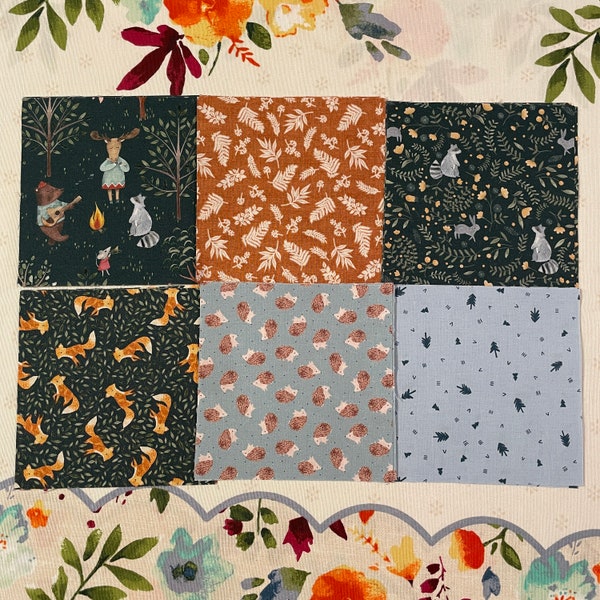 Woodland Forest Sit & Sew Easy Quilt Fussy Cut 6" Squares 25 pc. Dear Stella 100% Cotton Quilting Fabrics