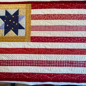 American Flag Quilted Wall Hanging Patchwork Handmade Patriotic Country Rustic Flag Decor 100% Cotton Fabrics