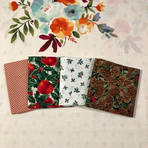 Christmas Gold Metallic Print Sampler 4 Fat Quarters Designers 100% Cotton Quilting Fabric