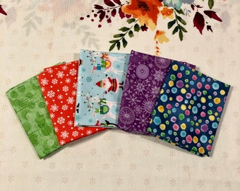 Jolly O'Santa and Friends Christmas 5 Fat Quarters Sampler Designer Quilting Stoff aus 100% Baumwolle